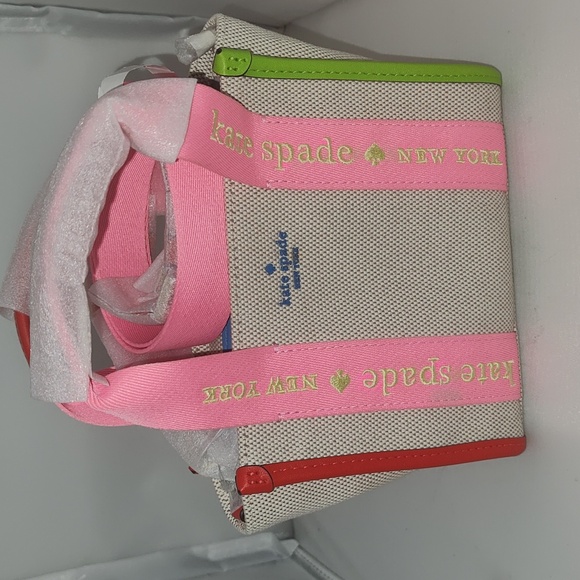 Kip Canvas Tote From Kate Spade" Multi Rainbow " Coloorway Mini Bag Retail $300 - Picture 7 of 7